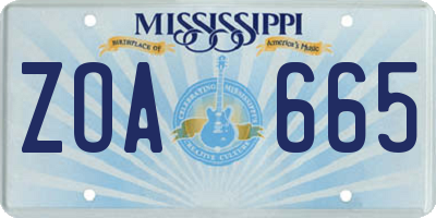 MS license plate ZOA665