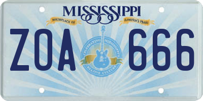 MS license plate ZOA666
