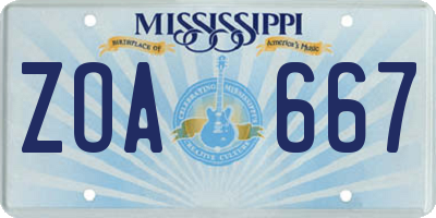 MS license plate ZOA667