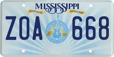 MS license plate ZOA668