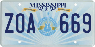 MS license plate ZOA669