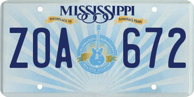 MS license plate ZOA672