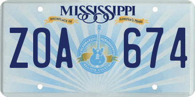 MS license plate ZOA674