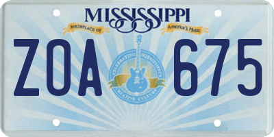 MS license plate ZOA675