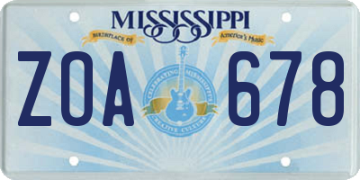 MS license plate ZOA678
