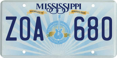 MS license plate ZOA680