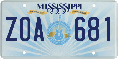 MS license plate ZOA681