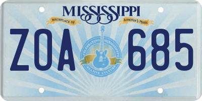 MS license plate ZOA685