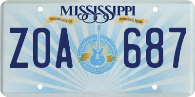 MS license plate ZOA687