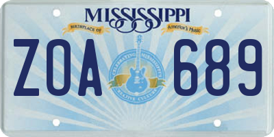 MS license plate ZOA689