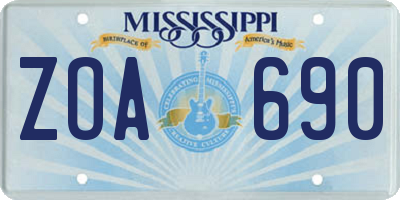 MS license plate ZOA690