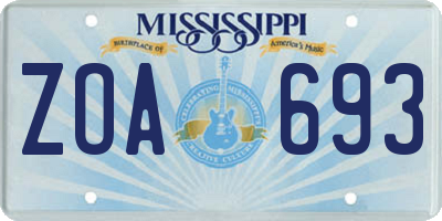 MS license plate ZOA693