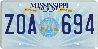 MS license plate ZOA694