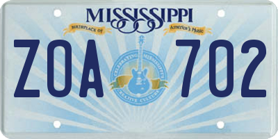 MS license plate ZOA702