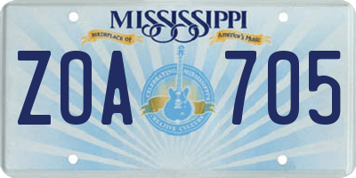 MS license plate ZOA705
