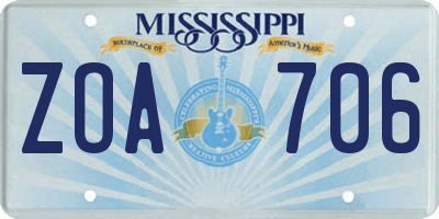 MS license plate ZOA706