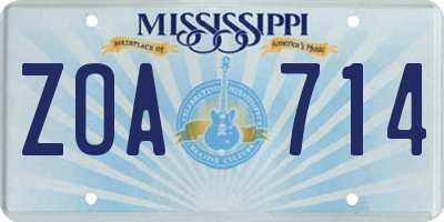 MS license plate ZOA714