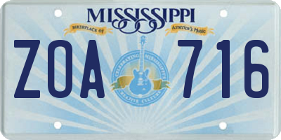 MS license plate ZOA716
