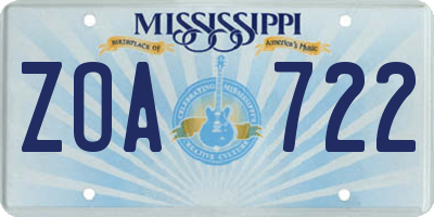 MS license plate ZOA722