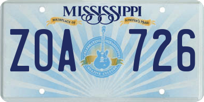 MS license plate ZOA726