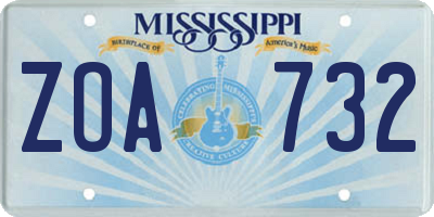 MS license plate ZOA732