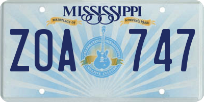 MS license plate ZOA747