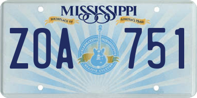 MS license plate ZOA751
