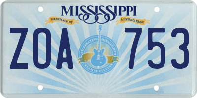 MS license plate ZOA753