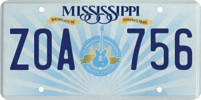 MS license plate ZOA756