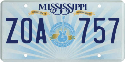 MS license plate ZOA757