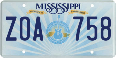 MS license plate ZOA758