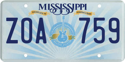 MS license plate ZOA759