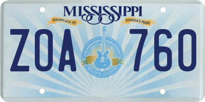 MS license plate ZOA760