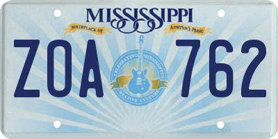 MS license plate ZOA762