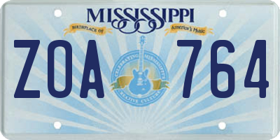 MS license plate ZOA764