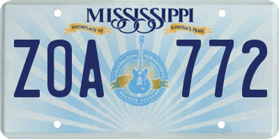 MS license plate ZOA772