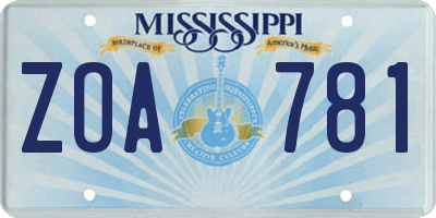 MS license plate ZOA781