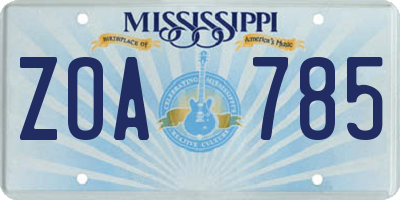 MS license plate ZOA785