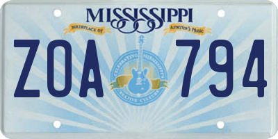 MS license plate ZOA794