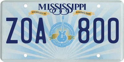 MS license plate ZOA800