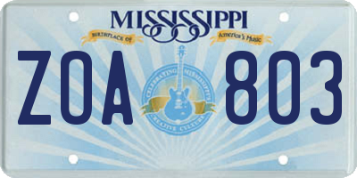 MS license plate ZOA803