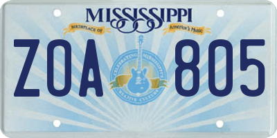 MS license plate ZOA805