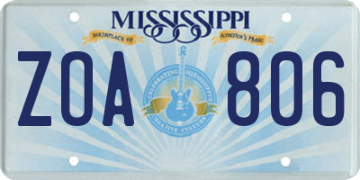 MS license plate ZOA806