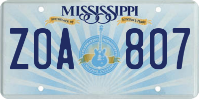 MS license plate ZOA807