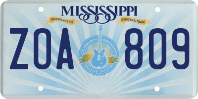 MS license plate ZOA809