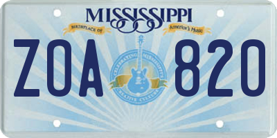 MS license plate ZOA820