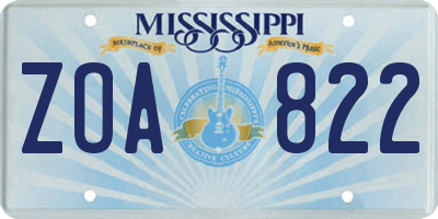 MS license plate ZOA822