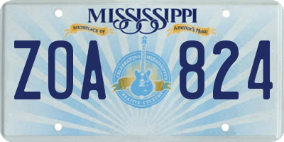 MS license plate ZOA824