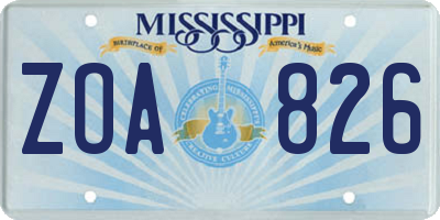 MS license plate ZOA826