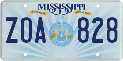 MS license plate ZOA828